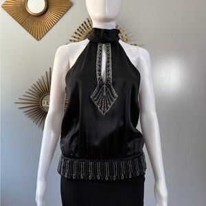 BCBGMaxAzria - Black Beaded Halter Blouse